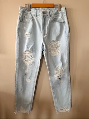 Garage - Women’s Light Blue Distressed High-Rise Mom Jeans